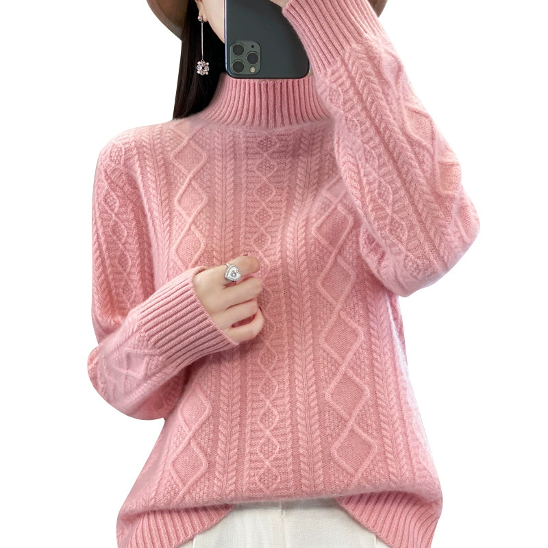 Woolen spring short knitted warm jeans, sweater, high collar