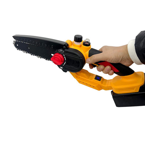 Yellow rechargeable lithium electric chain saw Household light and small electric chain saw Brushless outdoor wireless orchard pruning single-hand saw