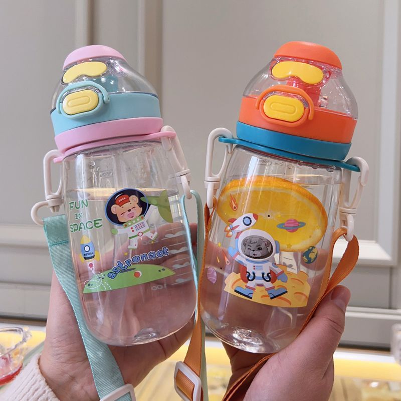 Taza de agua para niños hembra niño escuela especial paja lindo dibujos animados portátil estudiante de la escuela primaria doble hervidor de agua de plástico
