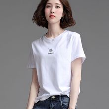 网红T恤女2024夏季新款韩版宽松圆领体桖衫短款白色95棉短袖上衣
