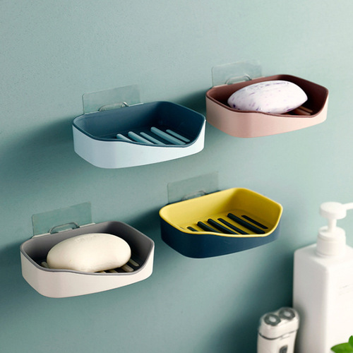 Nordic Style Color-Blocking Double Layer Invisible Soap Dish Multifunctional Bathroom Portable Hole-Free Storage Box Soap Rack