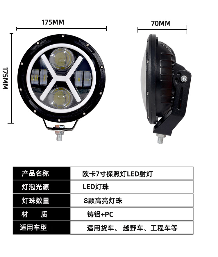 New 9inch Euro Truck Modified Light High-Power High-Brightness Work Light Driving Light Marine Searchlight Universal Model