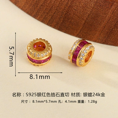 925 Silver Gold-Plated Crystal Micro-Inlaid Zərgərlik ara hissələri - s925-sterling-silver-red-cubic-zirconia-straight-cut