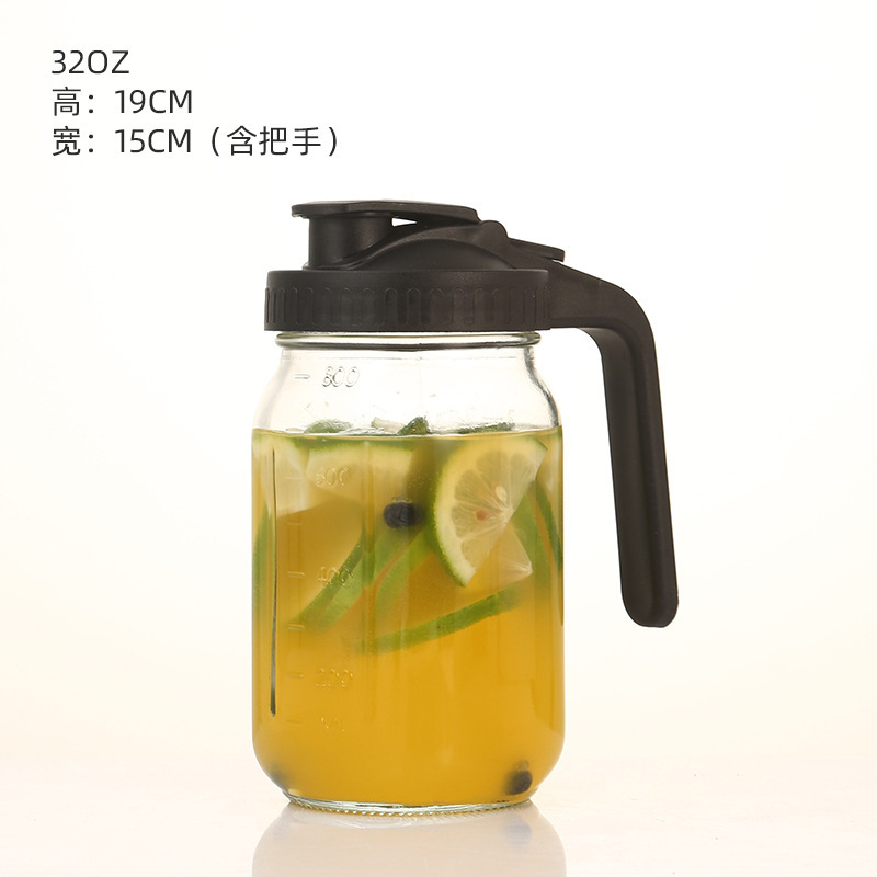 32oz冷萃咖啡壶带刻度64oz梅森罐带过滤把手盖子玻璃瓶玻璃冷水壶|undefined
