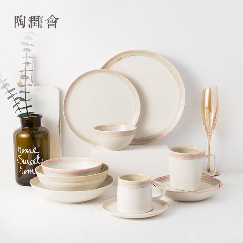 Amazon Cross-Border Long Shadow Series French Retro Tableware and Dishes Set Household Bowls and Plates Combination Tableware Wholesale