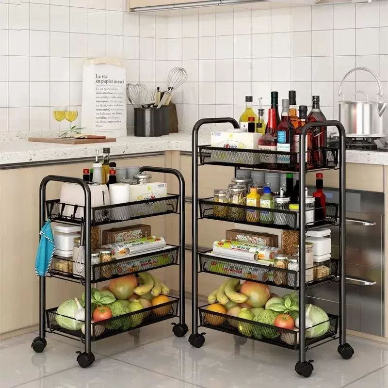 The kitchen shelf is a multi -layer -can moving rack household storage small cart a multi -functional vegetable and fruit frame