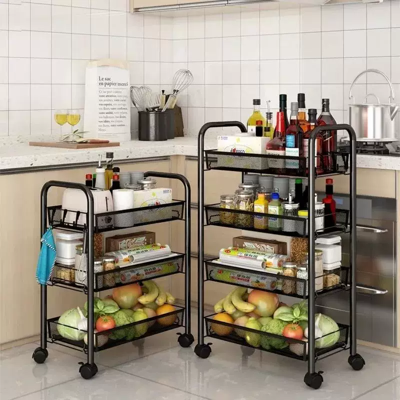 The kitchen shelf is a multi -layer -can moving rack household storage small cart a multi -functional vegetable and fruit frame