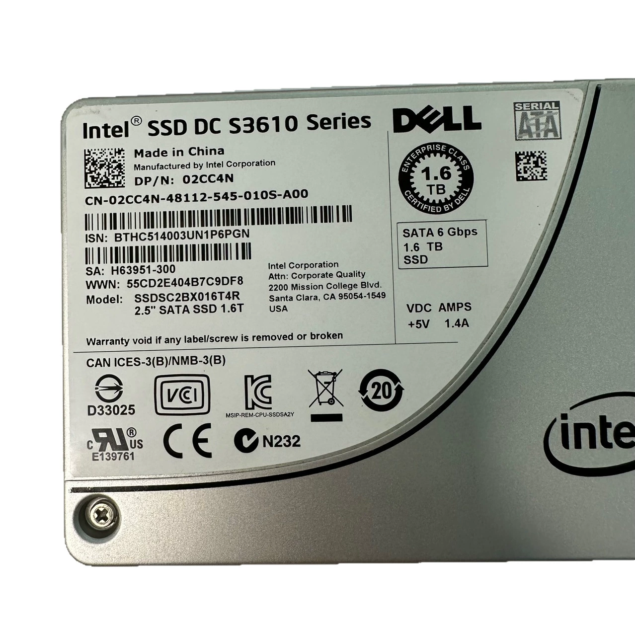 S3610 1.6 ТБ SSDSC2BX016T4R, SATA 2.5", MLC SSD твердотельный накопитель