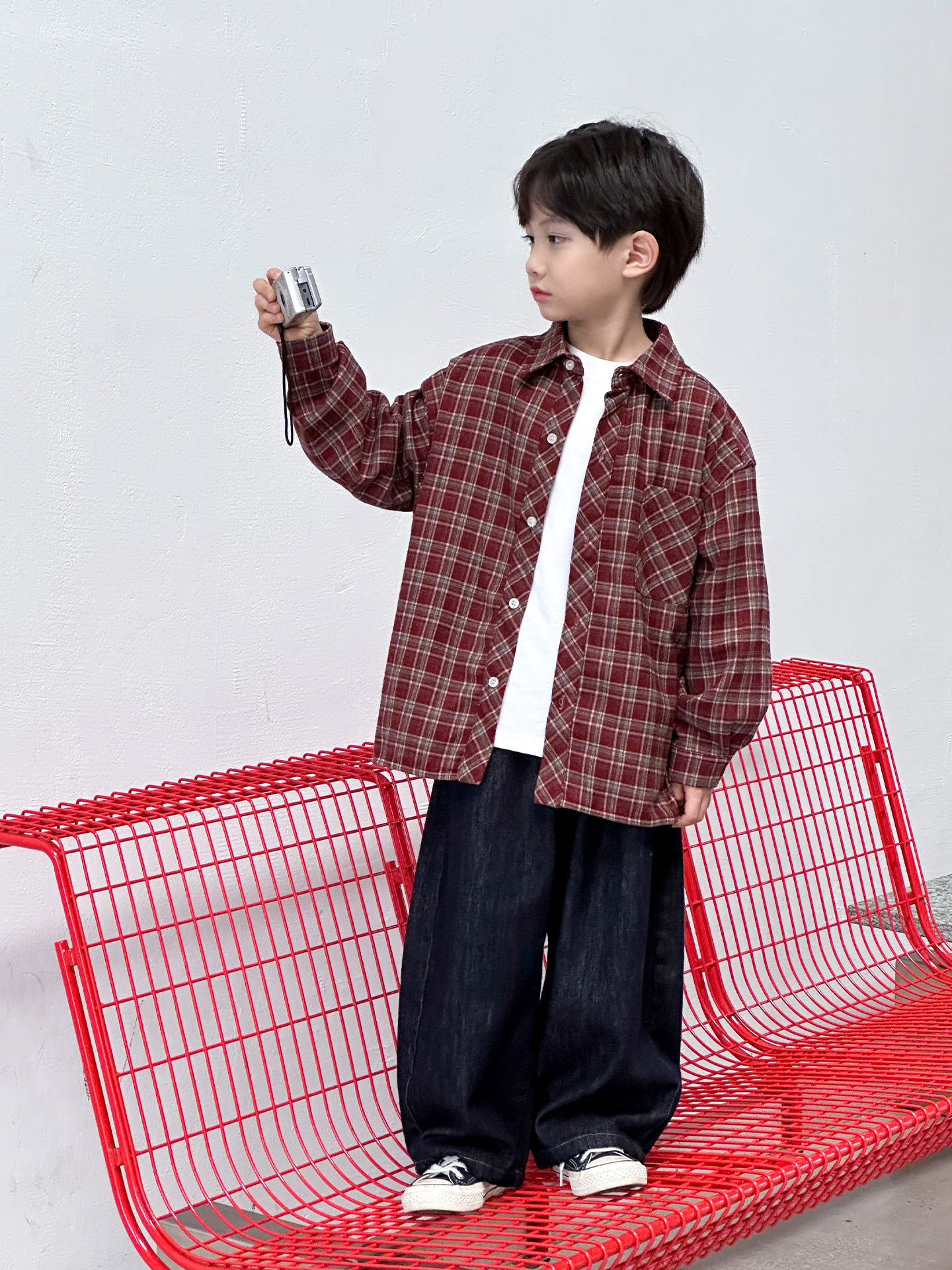 McCarthy ropa infantil para niños camisas a cuadros otoño-invierno 2025 invierno nuevo estilo coreano para niños de tamaño medio y grande camisa gruesa