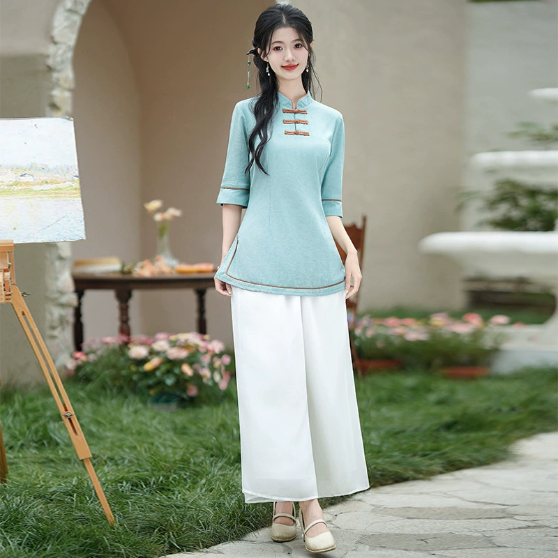 9787 Spot 2024 Летняя китайская чайная рабочая одежда Салон красоты Ресторан Униформа классическая танцевальная одежда