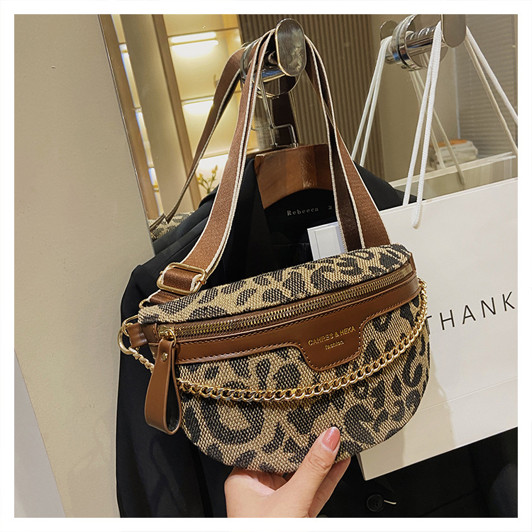Bolso de pecho de la cintura del color del contraste de la lona de gran capacidad de las mujeres nicho moda houndstooth Leopard Print puesto de recogida de dinero bolsa de mensajero del hombro