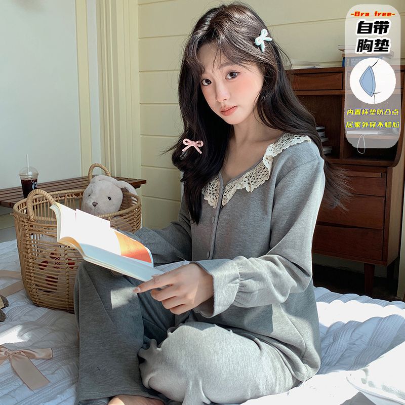 直播睡衣女秋冬新款保暖长袖羊绒蚕丝韩系甜美花边卡通家居服套装|undefined