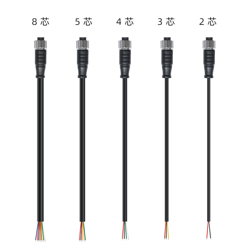 Bulk M12 aviation male and female plug cables IP67 waterproof 2P 3P 4P 5P 8P terminals with soldering industrial power cables