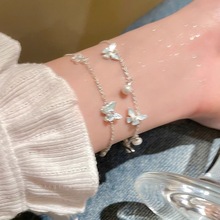 薄荷蓝蝴蝶珍珠手链女时尚高级感甜美精致手饰夏日小清新百搭配饰