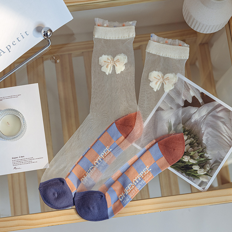 Algodón inferior transpirable vidrio seda medias Calcetines encaje Mujer personalidad japonesa ins marea caseína