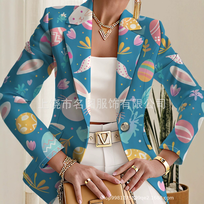 Foreign Trade Cross-Border 2026 Autumn Ebay Amazon European and American Women's Fashion Printed Slim-Fit Blazer Foreign Trade Cross-Border 2026 Autumn Ebay Amazon European and American Women's Fashion Printed Slim-Fit Blazer