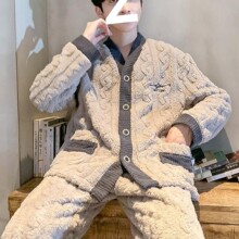 睡衣男冬2025秋冬加厚加绒冬季简约珊瑚绒家居服套装可外穿法兰绒