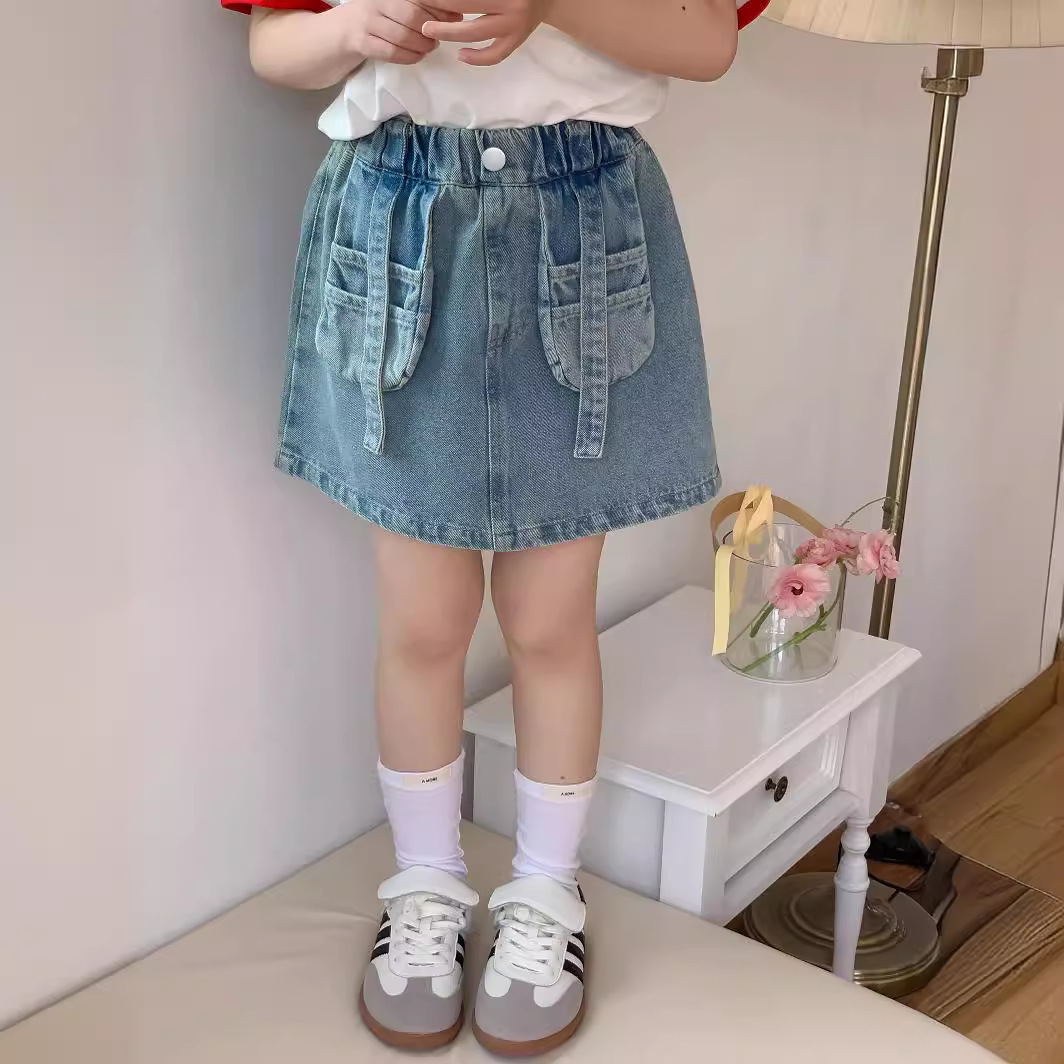 韩国童装2024夏款女童立体袋子牛仔短裙中大童裙子女宝潮范半身裙