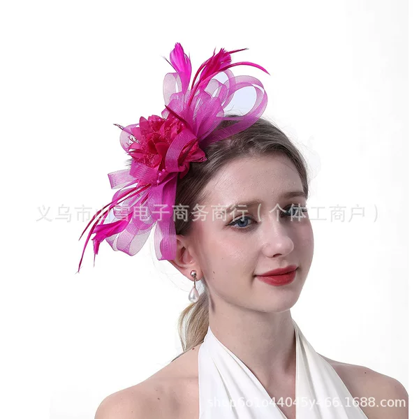 Vintage Bridal Mesh Feather Headpiece for the Hong Kong Jockey Club Tea Party, Floral Dance Party Hair Accessory, Amazon Cross-Border Hair Clip