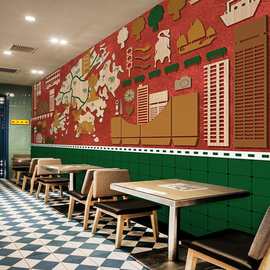 复古怀旧墙纸港风甜品烧鹅墙面装饰壁画图片烧腊店茶餐厅港式壁纸