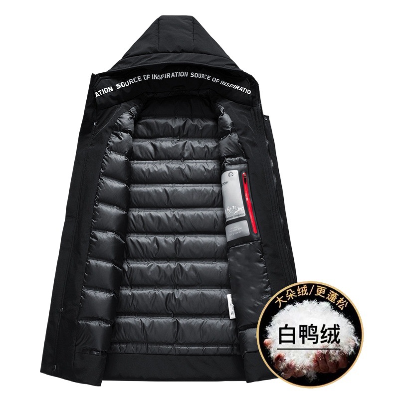 Invierno de moda de los hombres de calidad de longitud media chaqueta gorda más tamaño suelta resistente al frío caliente chaqueta con capucha