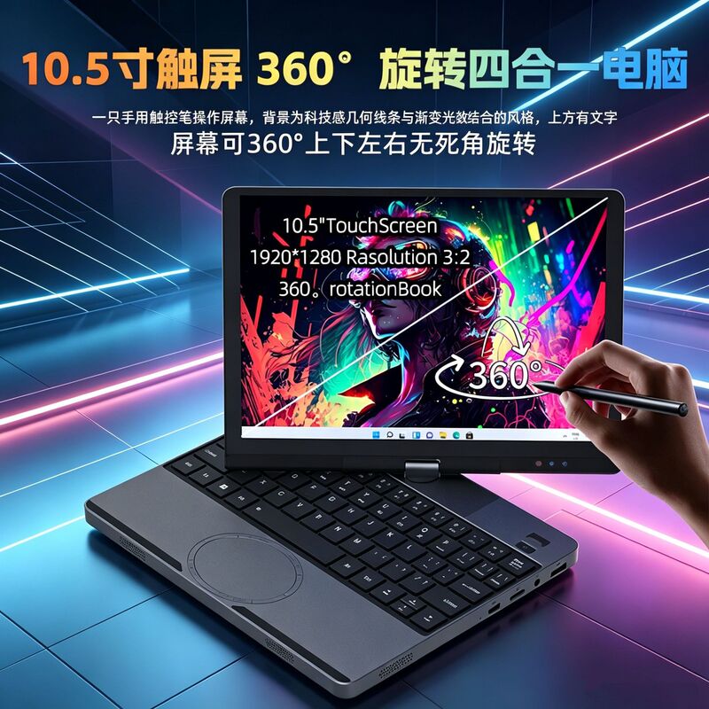 2026 New Model 10.5inch N150 Can Rotate 360° ° Touchscreen Face Recognition Laptop Thin and Light Notebook