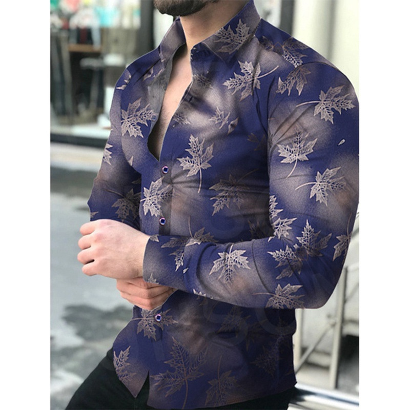 Nueva camisa de manga larga de solapa de los hombres europeos y americanos 3D Impresión digital popular camisa casual superior ventas directas de fábrica