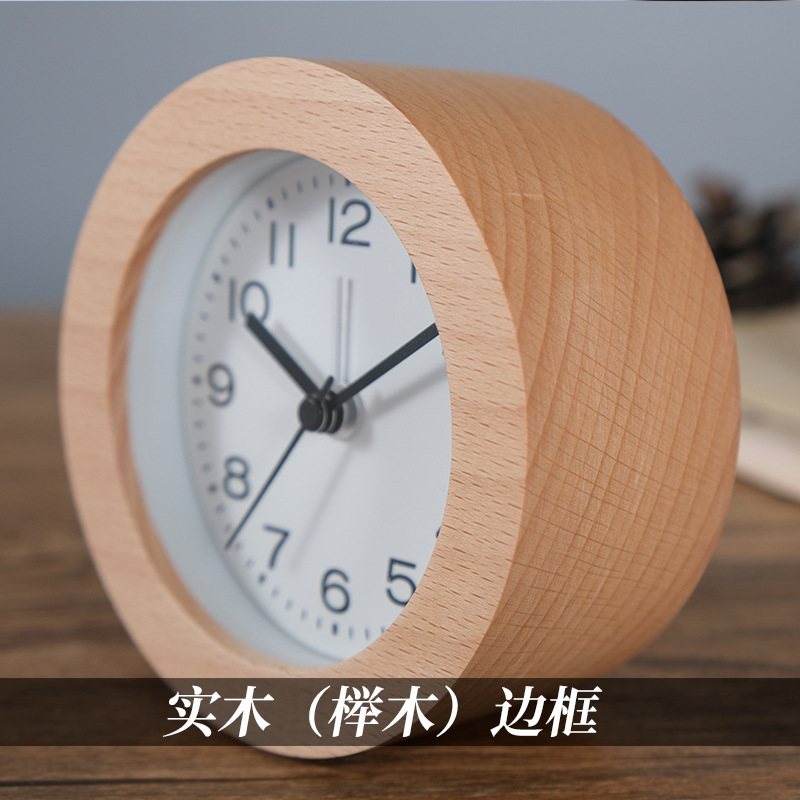 TQJ 無垢材ナイトライトスヌーズ小型目覚まし時計ベッドサイド時計学生サイレントデスクトップファッション卓上時計卓上時計|undefined