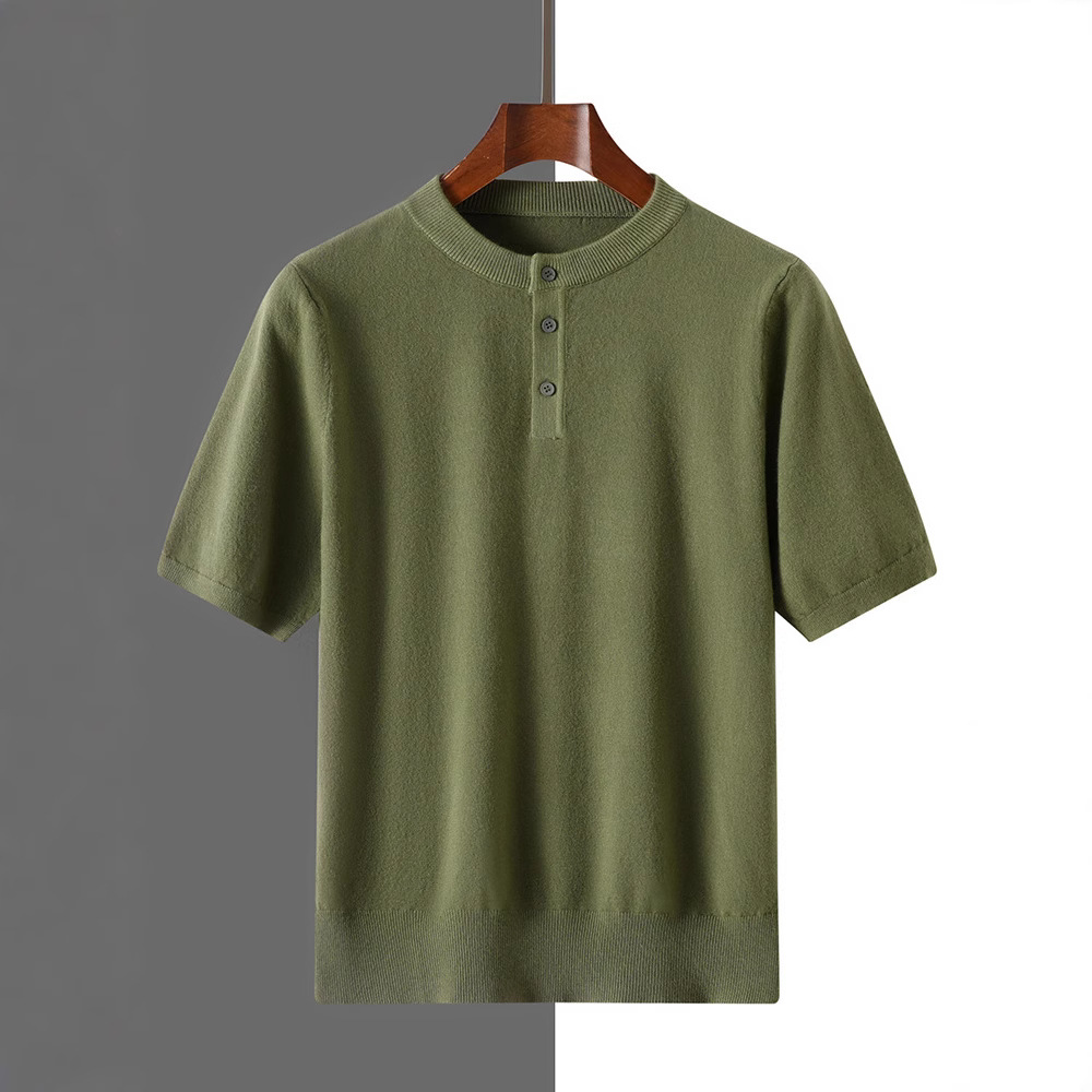 Spring and summer male Henry collar short sleeve sweater plus fat plus size loose casual fat pullover base shirt T-shirt wholesale