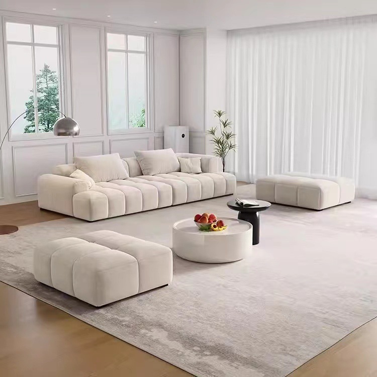 Tofu Block Straight Row Sofa Modern Cream Style Marshmallow Internet Celebrity Living Room Apartment Public Rental Housing Hotel Fabric Sofa