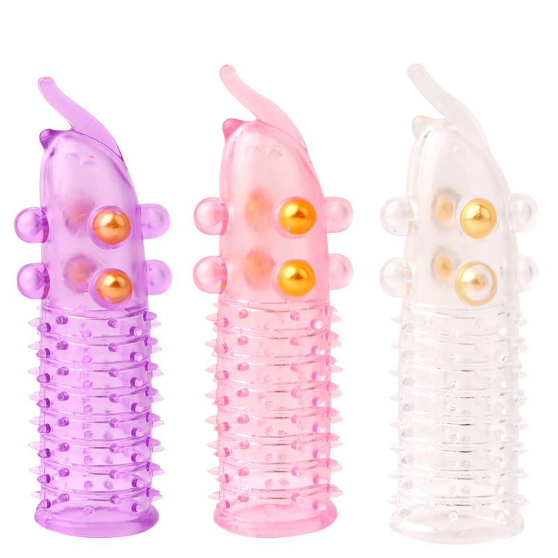 Wolf Tooth Textured Condom Sleeve, Spiked Dragon Ball Design, Purple Extended Fit — detail image 4