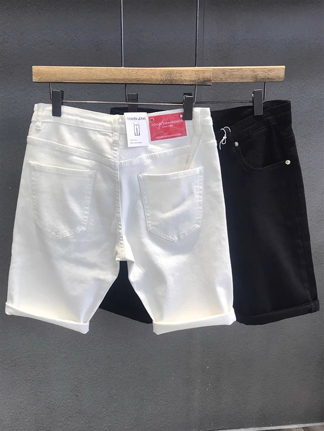 Men's Clothing Slim Fit High Waist Denim Shorts Solid Color Summer Fashion Handsome Thin White Pants_mkmklike.com