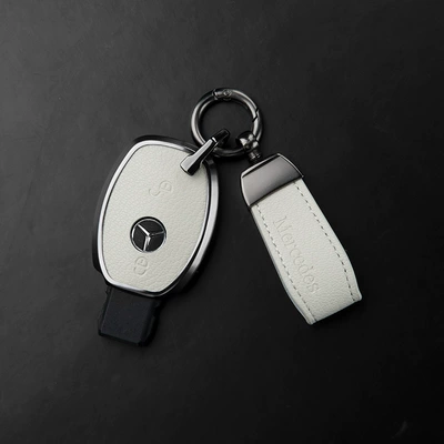 Specially Designed for Mercedes Key Covers: Car key bag - mercedes-benz-c-class-2-button-key-fob-original-emblem-pendant-ivory-white