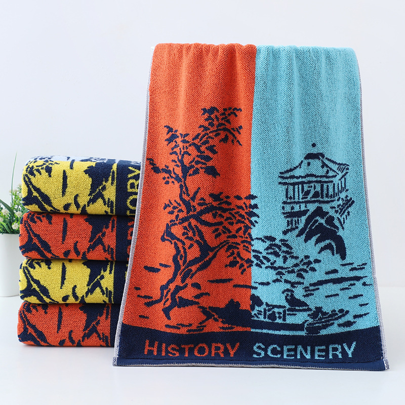 Factory wholesale cotton towel Chinese style landscape painting soft absorbent large face towel gift company welfare