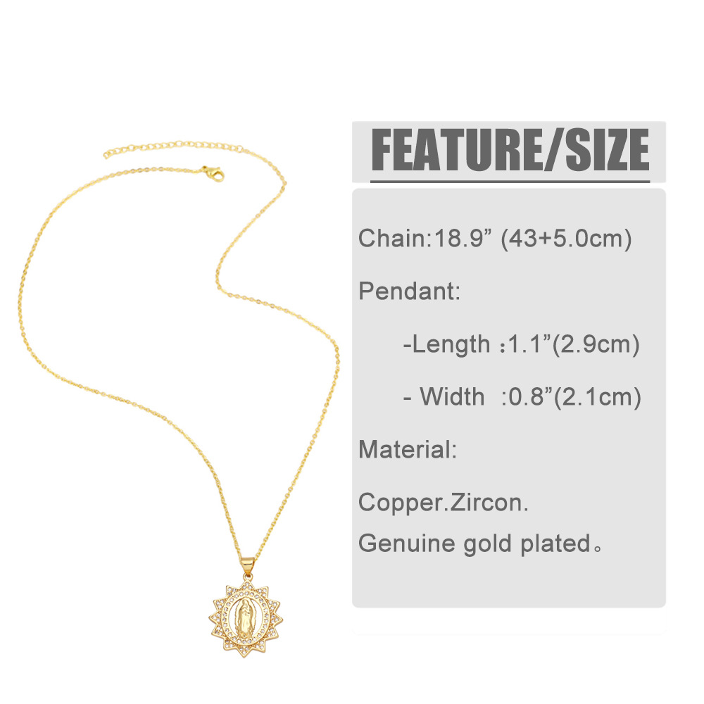 Fashion Inlaid Colored Zircon Necklace Virgin Mary Tag Copper Collarbone Chain display picture 1