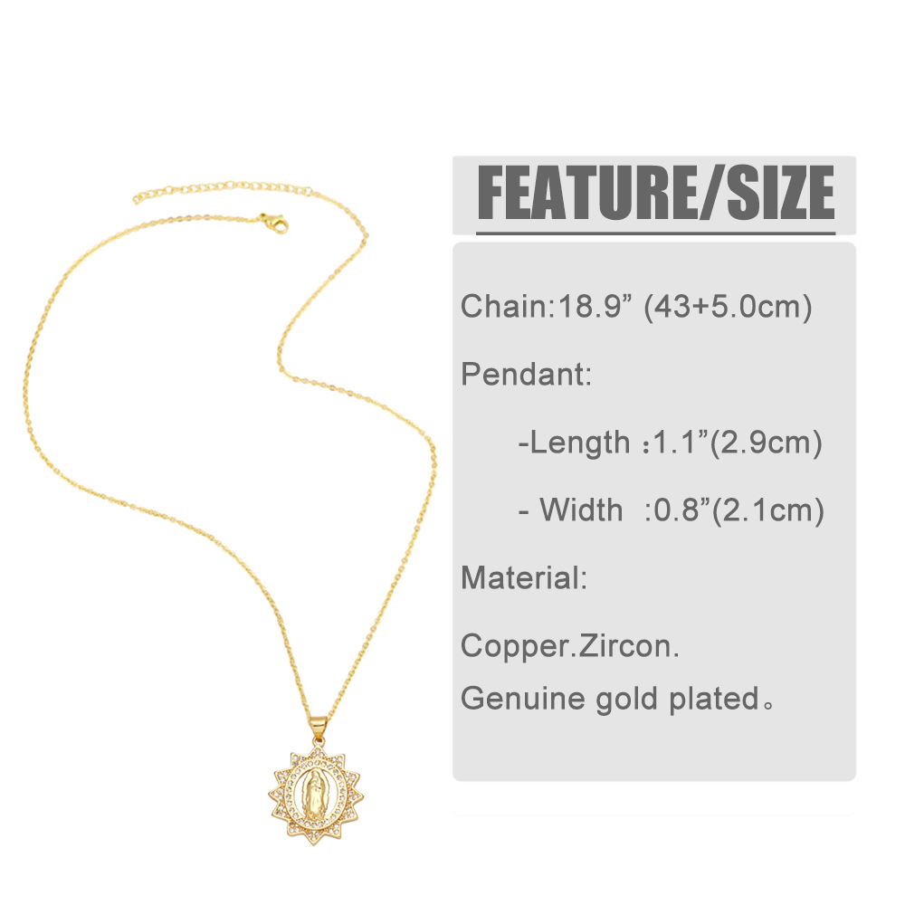 fashion inlaid colored zircon necklace Virgin Mary tag copper collarbone chain