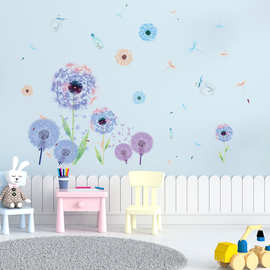 北欧水墨紫色梦幻蒲公英家居卧室客厅背景装饰可移除贴纸PH1709