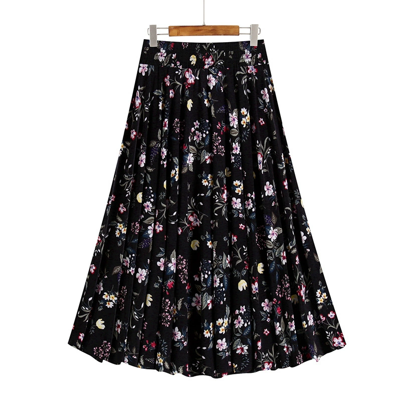 Юбка для женщин среднего и пожилого возраста, эластичная длинная юбка с высокой талией и цветочным принтом, летняя юбка средней длины для мамы, квадратная танцевальная юбка