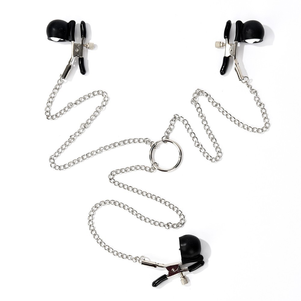 Three-Head Vibrating Nipple Clamp Chain, Stainless Steel Couples Sensory Toy — detail image 1