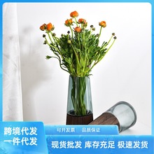 简约现代ins创意木桶透明玻璃花瓶客厅干花插花装饰桌面花艺摆件