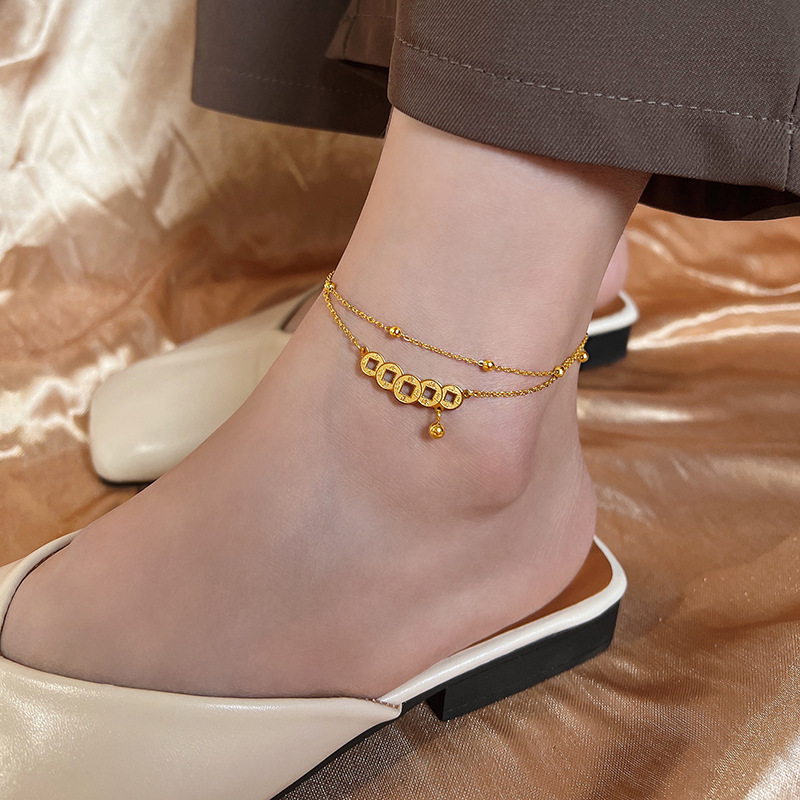 Chinoiserie Coin Stainless Steel Plating Women's Anklet display picture 3