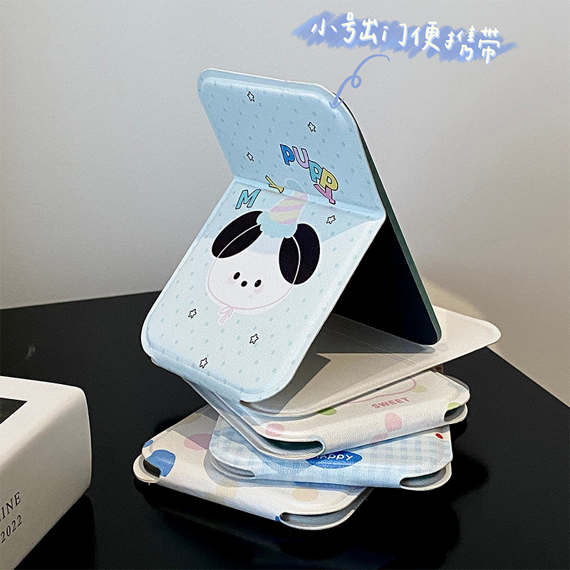 かわいい漫画大型化粧鏡女性ポータブル小型ミラー学生寮 PU 高精細折りたたみミラー卸売|undefined