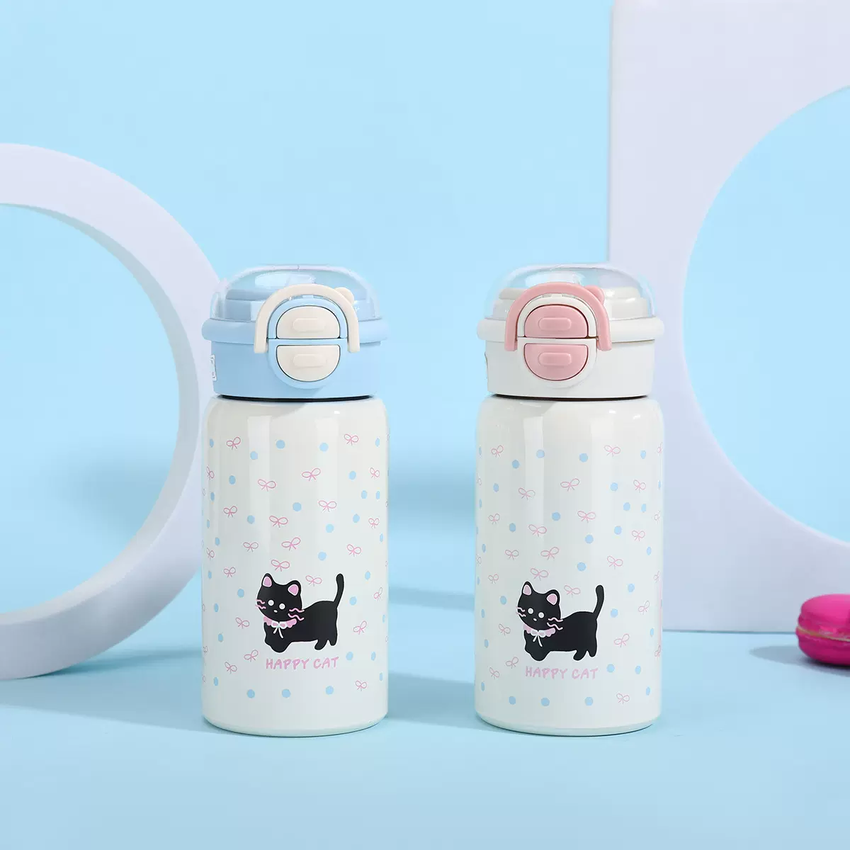 新款316不锈钢保温杯女高颜值可爱外出便携弹跳杯儿童吸管双饮杯