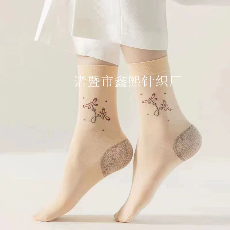 Весна и лето с чулками на каблуке, женские короткие Нескользящие жаккардовые бархатные женские носки для среднего и пожилого возраста, тонкие короткие чулки, стойловые носки