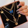 Cute necklace, blue chain, set, 2022 collection, simple and elegant design, bright catchy style