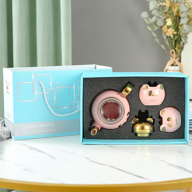 Lindo de dibujos animados Flor de cerámica juego de té imprimible logo Amazon dedicado Panda juego de té taza juego de regalo traje