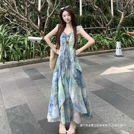 《林间浮夏》2026春夏新款设计感度假风印花波西米亚仙女连衣裙