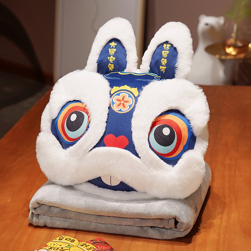 Guochao conejo almohada edredón de doble uso mascota Oficina siesta almohada manta tres en uno sofá cojín