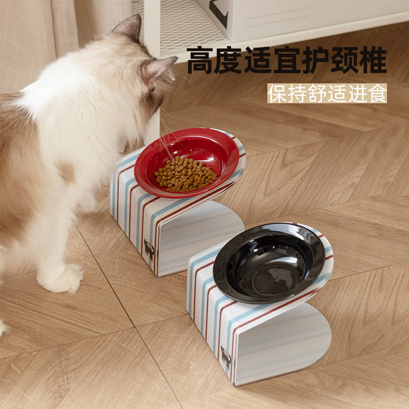 陶瓷宠物猫咪碗护颈椎防打翻喝水碗粮食盆高脚亚克力架斜口碗出口|undefined