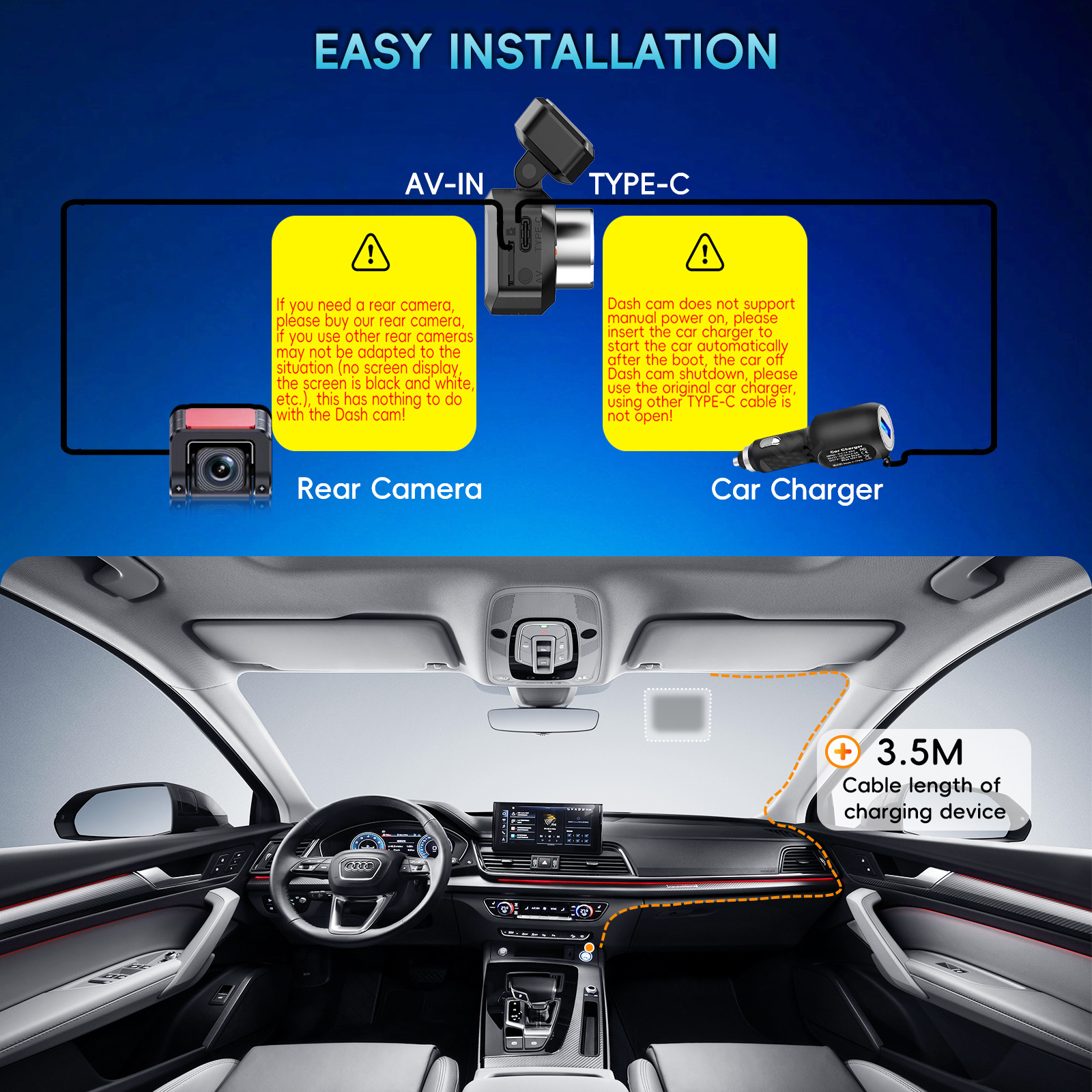 4K+Adas Dual Recording Front and Rear, High-Definition Night Vision, Supports Time-Lapse Recording, Gps Track Tracking, Driving Recorder